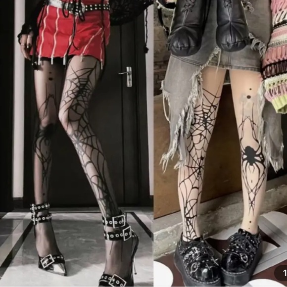 1 Pair Nude/Tan🕷️Spider Web Tights - Light Beige - Picture 3 of 8